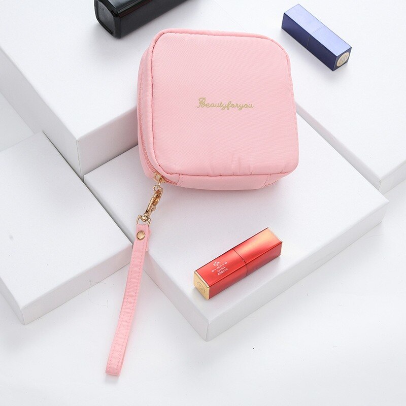 Realaiot 4pics Set Velvet Cosmetic Bag Ins Fashion Letter Embroidered Cosmetic Storage Bags Women Portable Travel Makeup Box