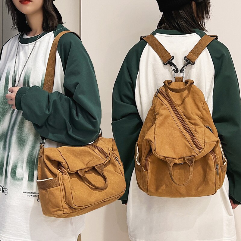 Realaiot Casual Canvas women Backpack big capacity School Bag College Student Travel Ladies hand bag Vintage Female Shoulder Bag bagpack