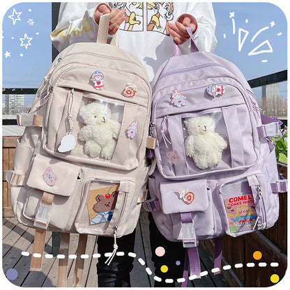 Cyflymder Large-capacity Cute Women Multi-Pocket Nylon Backpack Ins Junior High School Student School Bag Female Girl Backpack Laptop Book