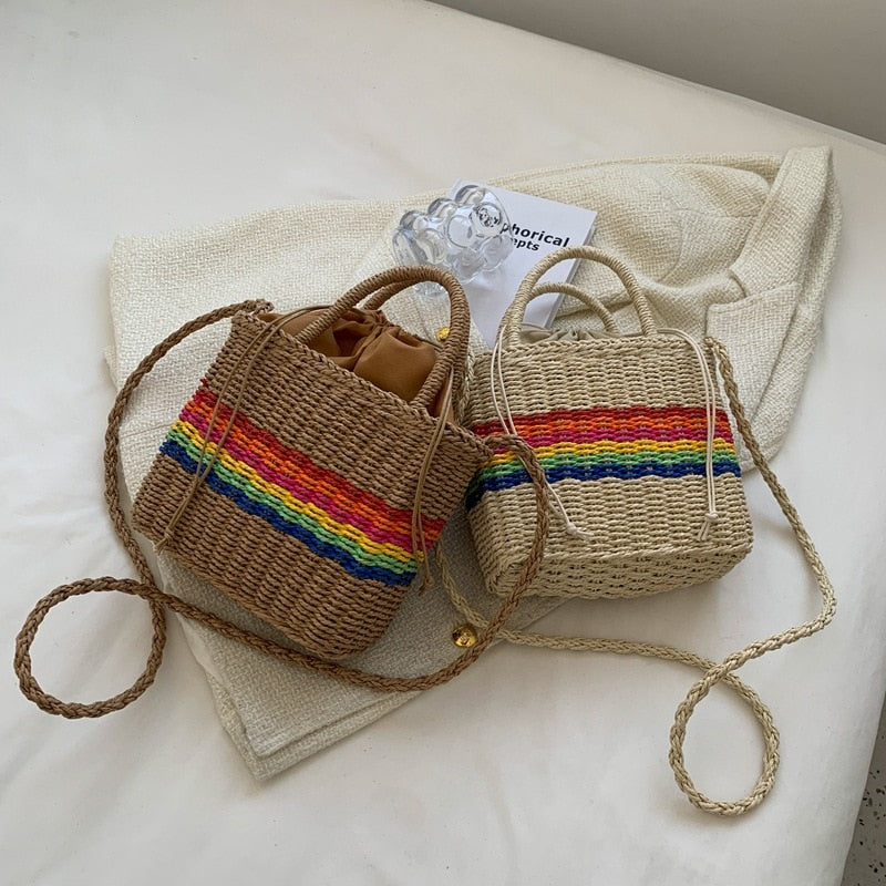 Realaiot Women Summer Straw Rattan Woven Small Clutch Handbag Retro Ladies Beach Basket Bag Casual Vacation Travel Shopper Purse Bolsos