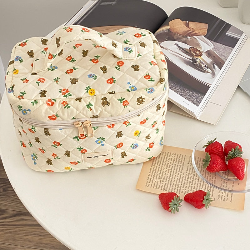 Cyflymder Liberty Quilting Cotton Makeup Bag Women Zipper Cosmetic Organizer Large Cloth Box Cute Make Up Purse Portable Toiletry Case