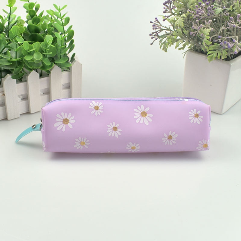 Realaiot 1Pcs Kawaii Transparent Pencil Case Daisy Gift Estuches School Pencil Box Pencilcase Pencil Bag School Supplies Stationery