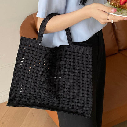 Realaiot Handbags Shopping Women Bag Totes Female Hollow Out Crochet Spring Summer Hand-woven Hollow-out Fashion Tote Purple Bags