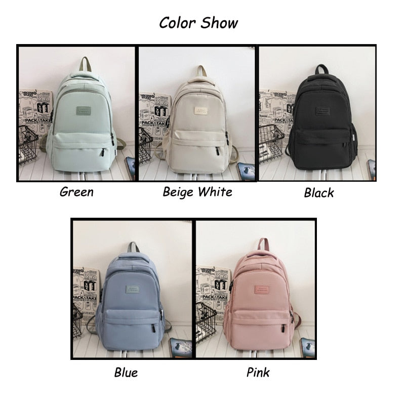 Realaiot Women's Backpack Solid Color Female Multi-pocket Casual Woman Travel Bag High Quality Schoolbag for Teenage Girl Book Knapsack