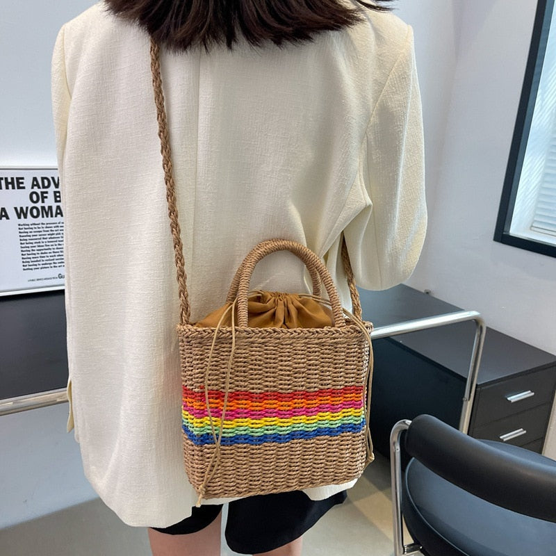 Realaiot Women Summer Straw Rattan Woven Small Clutch Handbag Retro Ladies Beach Basket Bag Casual Vacation Travel Shopper Purse Bolsos