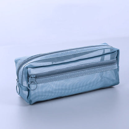 Realaiot Transparent Mesh Pencil Bag Large Capacity Stationery Holder Round Zipper Pencil Pouch Pen Case Students School Supplies