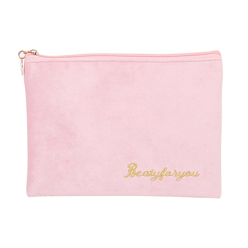 Realaiot 4pics Set Velvet Cosmetic Bag Ins Fashion Letter Embroidered Cosmetic Storage Bags Women Portable Travel Makeup Box