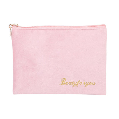 Realaiot 4pics Set Velvet Cosmetic Bag Ins Fashion Letter Embroidered Cosmetic Storage Bags Women Portable Travel Makeup Box