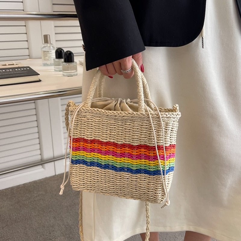 Realaiot Women Summer Straw Rattan Woven Small Clutch Handbag Retro Ladies Beach Basket Bag Casual Vacation Travel Shopper Purse Bolsos