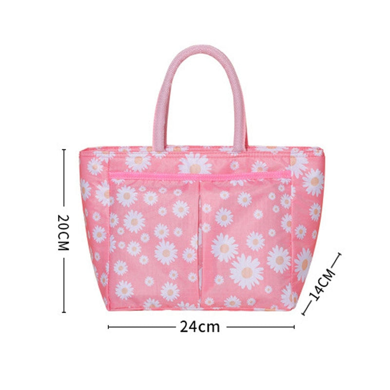 Cyflymder Oxford Cloth Large Capacity Thermal Lunch Bag Daisy Printed Food Bento Insulated Pouch Picnic Breakfast Cooler Bags for School