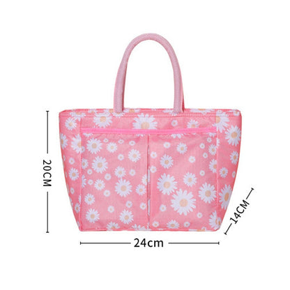 Cyflymder Oxford Cloth Large Capacity Thermal Lunch Bag Daisy Printed Food Bento Insulated Pouch Picnic Breakfast Cooler Bags for School