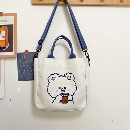 Realaiot Fashion Women Canvas Zipper Bag Cartoon Bear Print Student Tote Shoulder Messenger Bag Satchel Travel Purse Handbag New