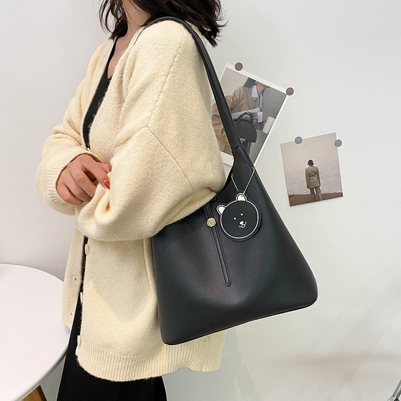 Realaiot Soft Large Capacity Tote Bag Shopper Bag  Women Handbag Luxury Pu Leather Shoulder Bag Retro Oversized Women's Bag