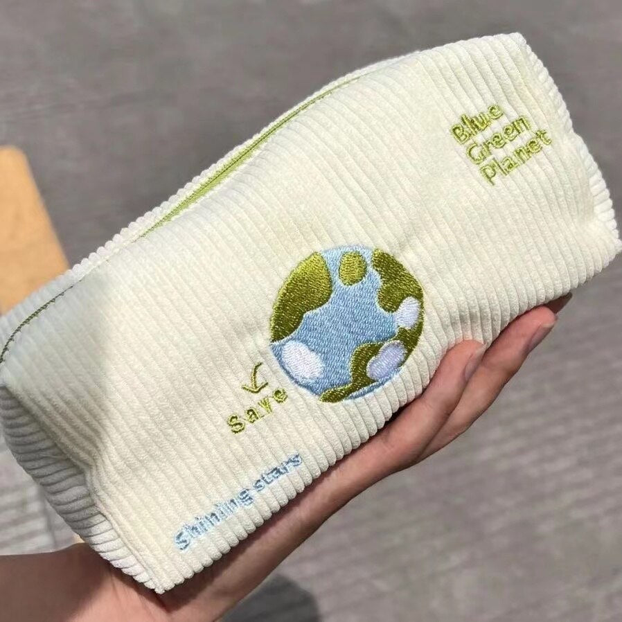 Realaiot Cartoon Cute Sheep Earth Canvas Pencil Case Kawaii Portable Student Stationery School Supplies Back To School Pen Bag Pouch