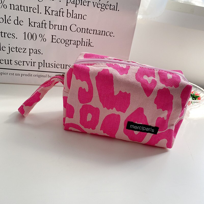 Realaiot Japanese Style Plaid Cosmetic Bag Women Canvas Handbags Purse Organizer Pencil Bags Lipstick Bag Makeup Bag Women Leopard Bag