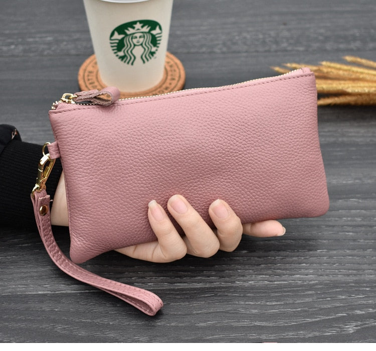 Cyflymder Real Cow Genuine Leather Wallet Women Mini Handbag Purse Card ID Phone Holder Zipper Clutch Evening Bags Small Wristlet Wallets