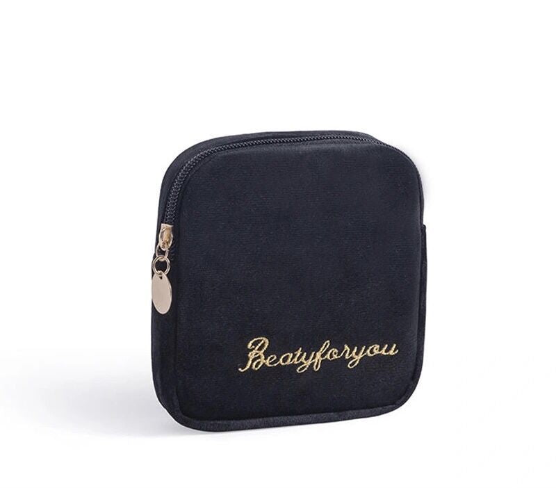 Realaiot 4pics Set Velvet Cosmetic Bag Ins Fashion Letter Embroidered Cosmetic Storage Bags Women Portable Travel Makeup Box