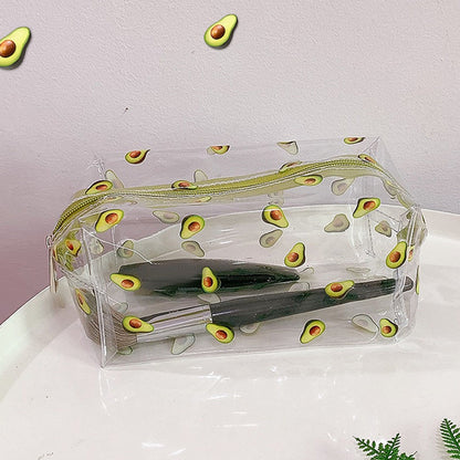 Realaiot Clear Makeup Bag Fashion Transparent Travel Portable Mini Wash Storage Bags Strawberry Flower Print Women Zipper Cosmetic Bag