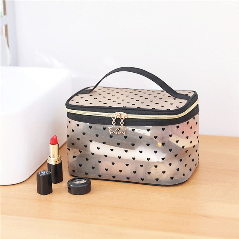 Realaiot 1PCS 5PCS Love Makeup Bags Mesh Cosmetic Bag Portable Travel Zipper Pouches For Home Office Accessories Cosmet Bag New