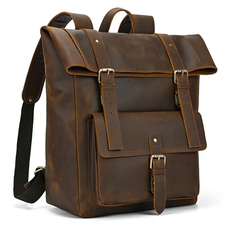 Cyflymder New Style Men's Leather Backpack Vintage Fashion Men Male Travel Bag Laptop Bagpack For Male Cowhide Male Bag Anti theft