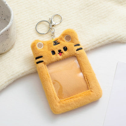 Realaiot Korea Cute Bear Rabbit Plush Photocard Holder Kawaii Kpop Idol Photo Sleeve Case ID Card Cover With Keychain Bag Pendant Decor