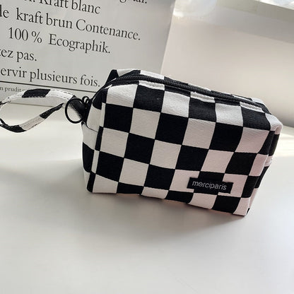 Realaiot Japanese Style Plaid Cosmetic Bag Women Canvas Handbags Purse Organizer Pencil Bags Lipstick Bag Makeup Bag Women Leopard Bag