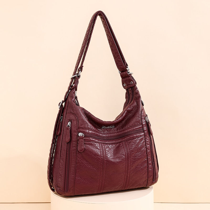 Realaiot Large Capacity Women Handbag Pu Leather Crossbody Bag Female Multifunction Shoulder Bag Pink sac a main femme
