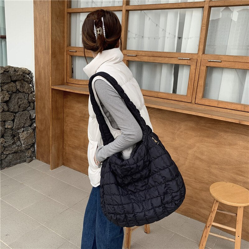 Realaiot Fashion Pleated Women's Shoulder Bag Large Capacity Ladies Casual Tote Travel Handbags Solid Color Plaid Female Crossbody Bags