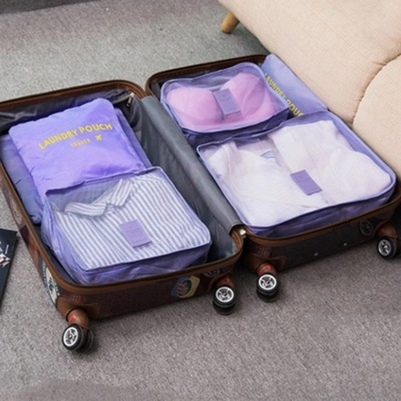 Realaiot 3/4/6pcs/set Compression Packing Cubes Travel Storage Bag Luggage Suitcase Organizer Set Foldable Waterproof Nylon Material