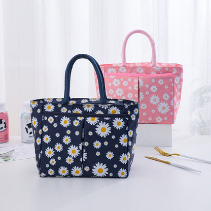 Cyflymder Oxford Cloth Large Capacity Thermal Lunch Bag Daisy Printed Food Bento Insulated Pouch Picnic Breakfast Cooler Bags for School