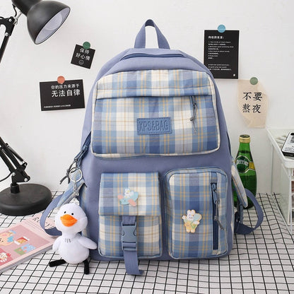 Realaiot 4 In 1 Pcs Set Canvas Backpack New Korean Junior High School Bags for Teenager Girls Mochilas Para Mujer