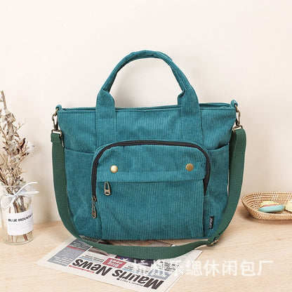 Realaiot Autumn Winter Corduroy New Simple Versatile Portable Shoulder Bag School Bag Art Thickened Canvas Messenger Bag