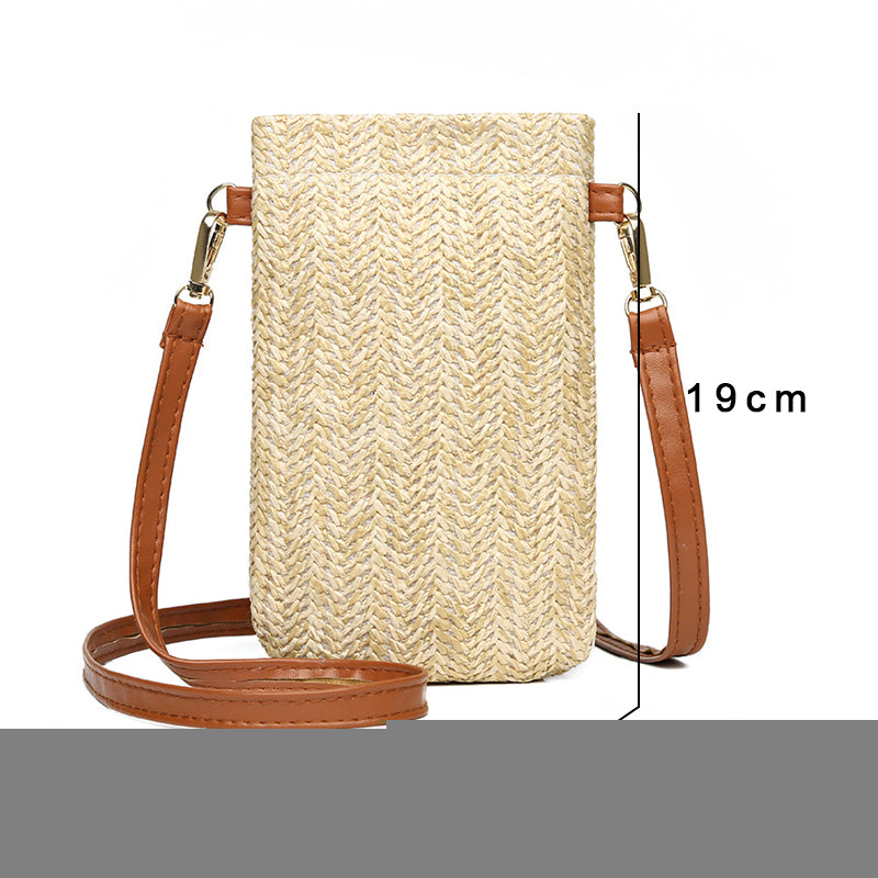 Realaiot Fashion Woven Straw Ladies Crossbody Messenger Bag Summer Bohemia Beach Rattan Shoulder Pack Small Solid Mobile Phone Coin Purse