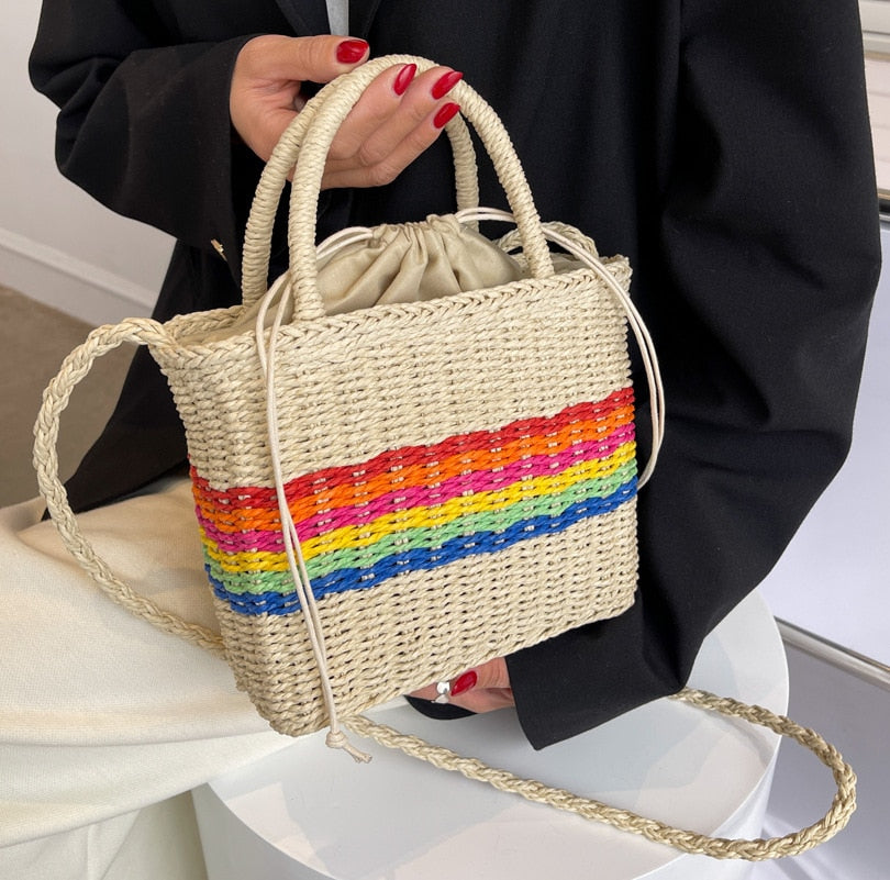 Realaiot Women Summer Straw Rattan Woven Small Clutch Handbag Retro Ladies Beach Basket Bag Casual Vacation Travel Shopper Purse Bolsos