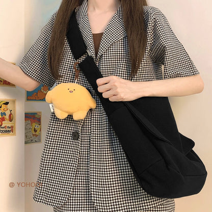 Realaiot Women Handbag Japanese Ins Simple Style Solid Color Versatile Messenger Bag Sail Cloth Schoolbag Men Korea