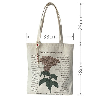 Realaiot Women's Style Canvas Shopping Bag Retro Simple Shoulder Illustration Flowers Tote Bag Pattern Printing Large Capacity Handbag