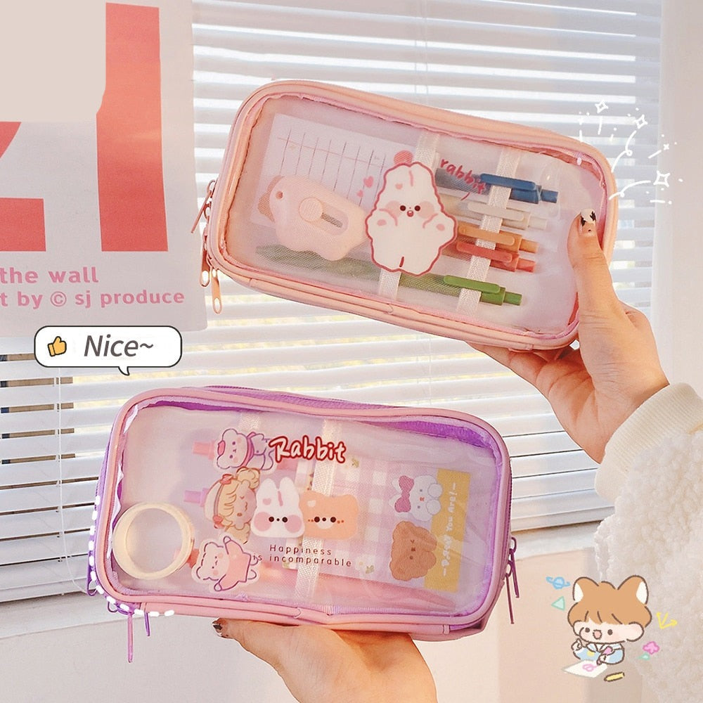 Realaiot Big Capacity Transparent Pencil Case Waterproof  PVC Stationery Gift Girls Students Pencil Bag Kawaii Storage Bag