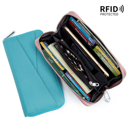 Cyflymder New Women Genuine Leather Wallets Female Long RFID Folding Purses Fashion Soft Cowhide Wallet Phone Purse Coin Bag Card Holders