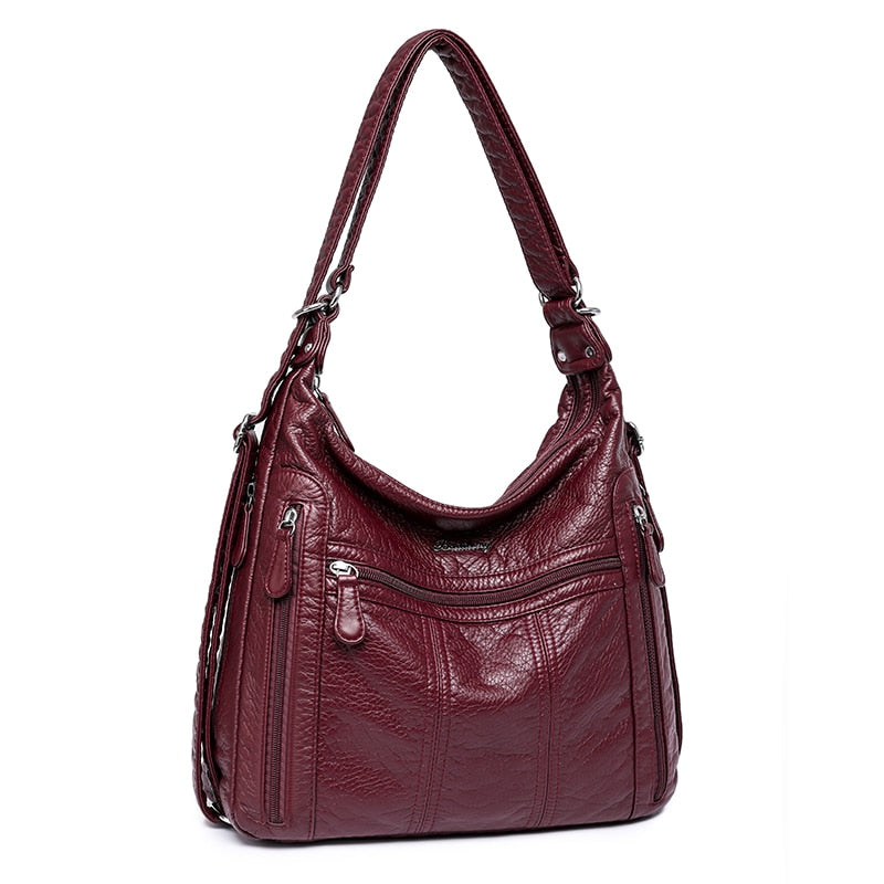 Realaiot Large Capacity Women Handbag Pu Leather Crossbody Bag Female Multifunction Shoulder Bag Pink sac a main femme
