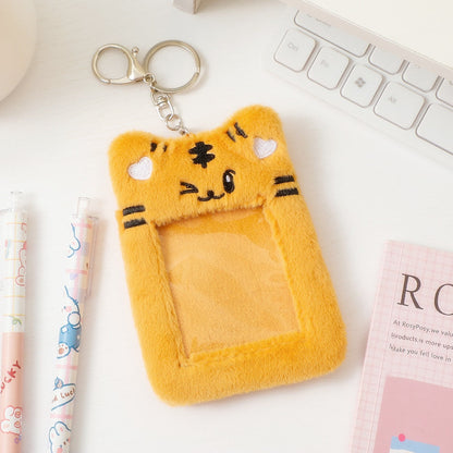 Realaiot Korea Cute Bear Rabbit Plush Photocard Holder Kawaii Kpop Idol Photo Sleeve Case ID Card Cover With Keychain Bag Pendant Decor