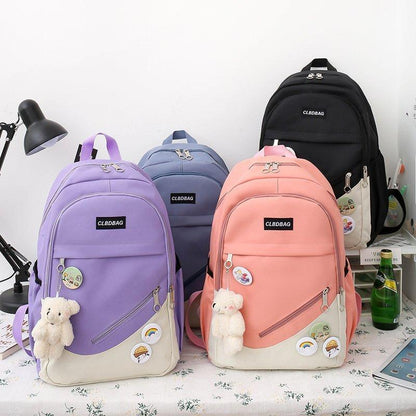 Realaiot 4 Pcs Sets Canvas Schoolbags For Teenager Girls Women Backpack Contrast Color Kawaii Women Laptop Backpack Student Kids Rucksack