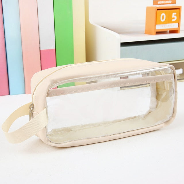 Realaiot Transparent Large Capacity Pencil Bag INS Style School Case Stationery Holder Waterproof Portable Pen Case Pencil Storage Bag