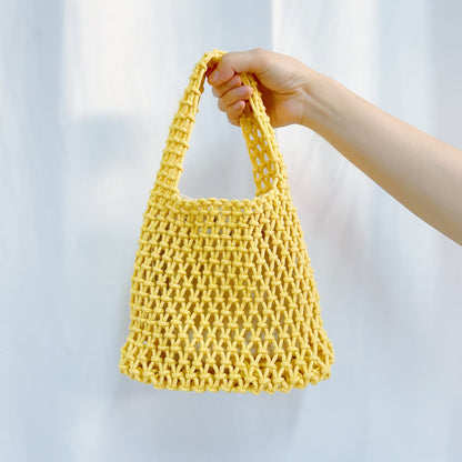 Realaiot Beach Crochet Handbag for Women Girls Summer Straw Rope Hollow Out Hand Woven Totes Bag Women's Hollow Knitting Handbag Purses