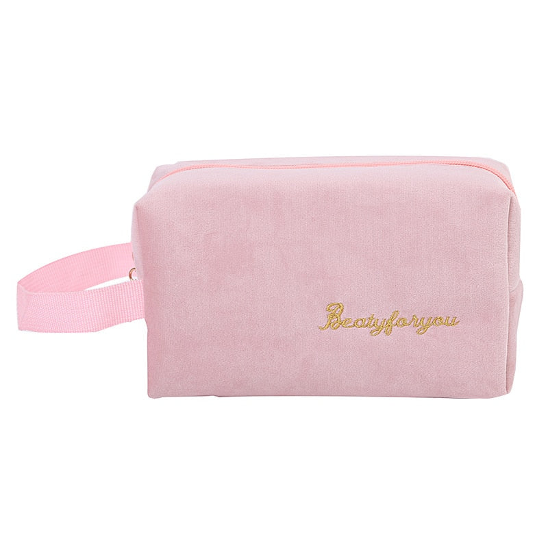 Realaiot 4pics Set Velvet Cosmetic Bag Ins Fashion Letter Embroidered Cosmetic Storage Bags Women Portable Travel Makeup Box