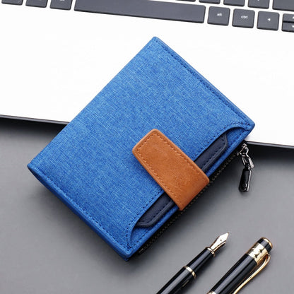 Cyflymder Men Wallet Canvas and PU Leather Gray/blue/black Short Male Purse Hasp/zipper Credit Card Holder Case Wallet for Men Money Bag