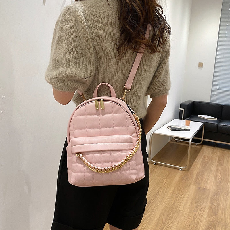 Realaiot Fashion Women Leather Luxury Backpack Chain Teenage Girls Shoulder Bag New Designer Backpacks Rucksack Small Female Daypack Bags