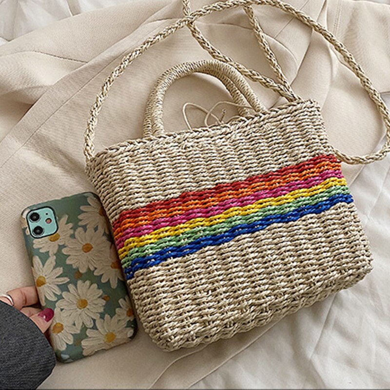 Realaiot Women Summer Straw Rattan Woven Small Clutch Handbag Retro Ladies Beach Basket Bag Casual Vacation Travel Shopper Purse Bolsos