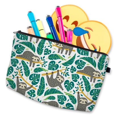 Realaiot Sloth Abstract Art  Cosmetic Bag Waterproof Printing Swanky Turtle Leaf Toilet Bag Custom Style for Travel