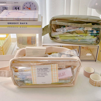 Realaiot Large Capacity Transparent Pencil Bag Aesthetic School Cases Children Stationery Holder Bag Pen Case Students School Supplies