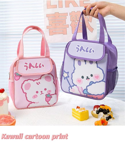 Realaiot Kawaii Lunch Bag Women Cute Bear Picnic Travel Thermal Breakfast Box Girls School Child Convenient Lunch Box Tote Food Bags 118